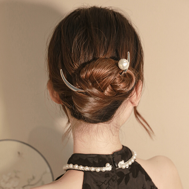 Moon Plate Hair Fork　SYKIA Vintage Crescent Moon Hair Forks Pearl Hair Sticks Womens