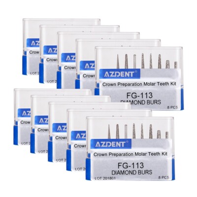 10 Sets Dental Diamond Burs FG Crown Preparation Molar Teeth Kit 8pcs/Kit FG-113