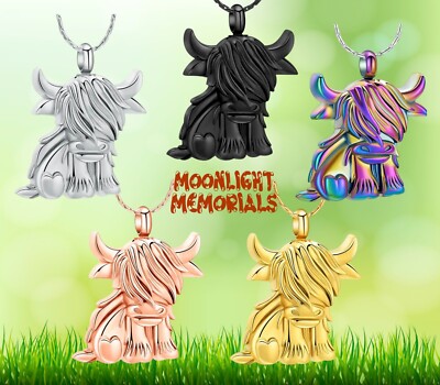 New Cow Bull Baby Long Hair Cremation Urn Keepsake Ashes Memorial Necklace