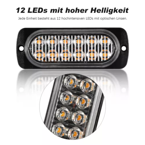4Stk GELB 12LED Auto Frontblitzer Warnleuchte LKW Strobe Licht Blitzlicht 12/24V - Bild 9 von 12