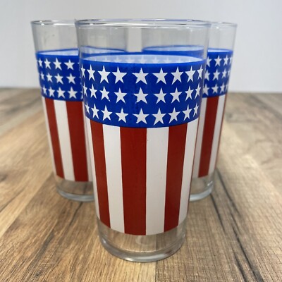 Indiana Glass Old Glory Stars And Stripes 8 Ounce Tumblers Set Of 3 | eBay