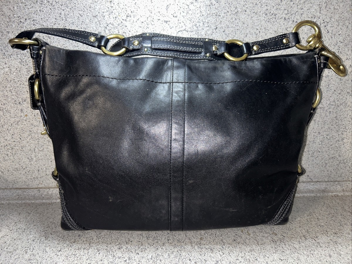 A-14) Coach Black Leather Shoulder Handbag Purse #11636 Blue teal