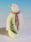 Fenton Penguin Figurine White Satin Red Striped Scarf Hand Painted By CLINE
