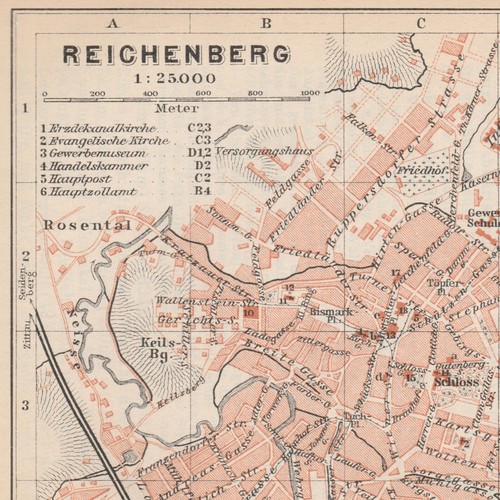 LIBEREC Ceska R. Original Antique Original Map 1912 Czech Republic REICHENBERG
