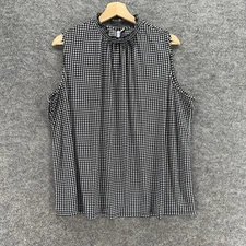 Elle Blouse Women XL Black Plaid Sleeveless Wide Strap High Neck Pullover Casual