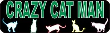 10in x 3in Crazy Cat Man Bumper Sticker Decal Cat Stickers Decal