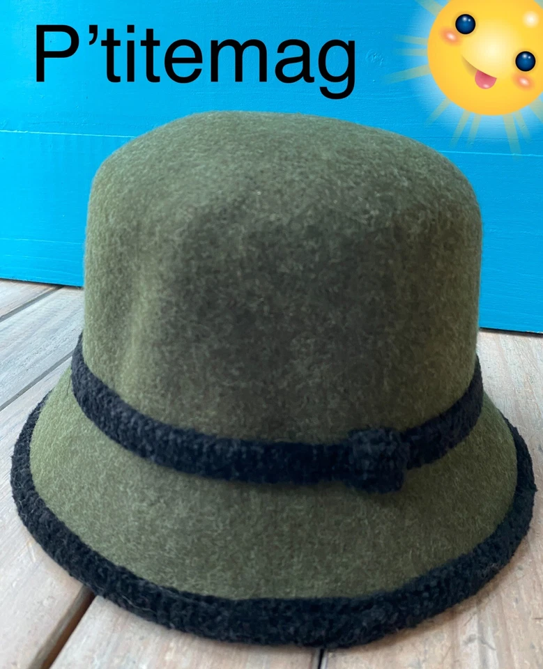 NEUF Chapeau forme cloche,100% LAINE Taille unique - Photo 1/4