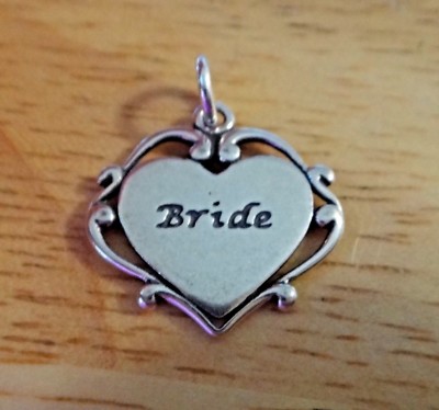 Sterling Silber 17x18mm Ausgefallen Hochzeit sagt Braut Herz Charm