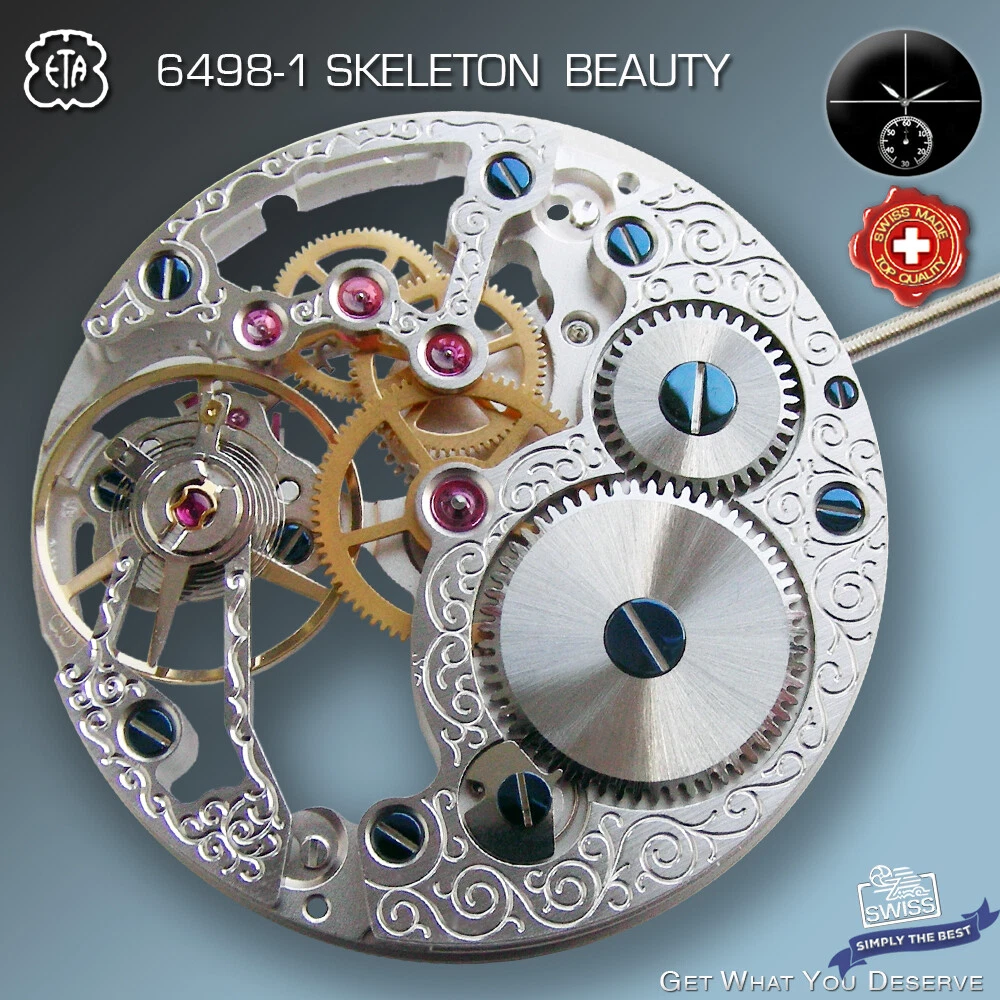 MOVEMENT ETA UNITAS 6498 1 TRADITIONAL SKELETON BEAUTY RHODIUM SWISS
