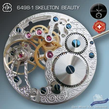 MOVEMENT ETA UNITAS 6498-1, TRADITIONAL SKELETON BEAUTY, RHODIUM, SWISS