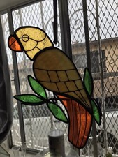 Vintage Stained Glass Parrot Sun Catcher Real Glass Exotic Bird