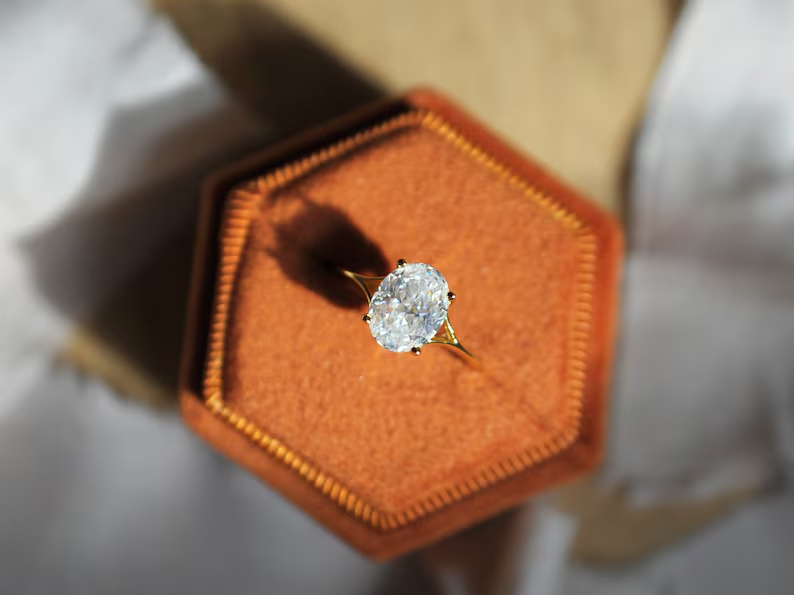 Split Shank Ring 2TCW Oval Lab Grown/CVD Diamond For Propose Gift