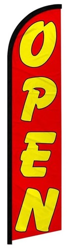 Open Red & Yellow Advertising 2.5'x11.5' Super-Knit Poly Windless Banner Flag - 第 1/1 張圖片