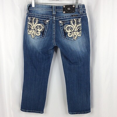 Miss Me Easy Crop Jeans Womens Size 28 Embroidered Rhinestones JE5769EC2