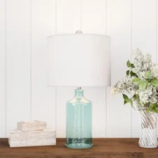 Lavish Home 20 in. Clear Blue Open Base Table Lamp