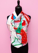 NEW HERMES PLUMETS DU ROY 90 36 WHITE RED SILK TWILL SCARF SHAWL CARRE WRAP t88