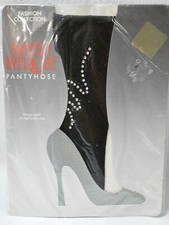K-Mart Sheer Intrigue Pantyhose Black With Motif Medium Tall New Vintage