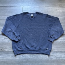 Vintage Russell Athletic Crewneck Sweatshirt Size L Navy Made In USA Blank Flaws
