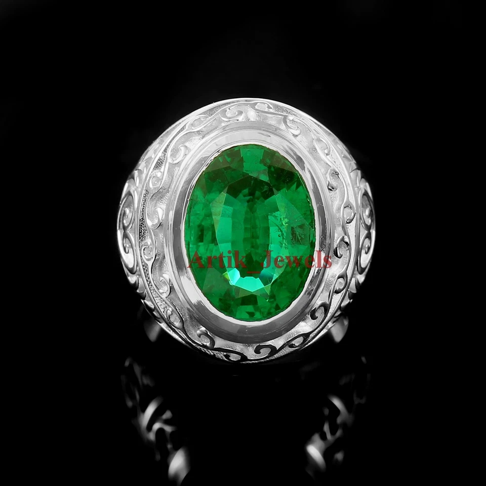 Künstlicher Smaragd Edelstein Mit 925 Sterlingsilber Ring für Herren #1282 - Bild 4 von 4