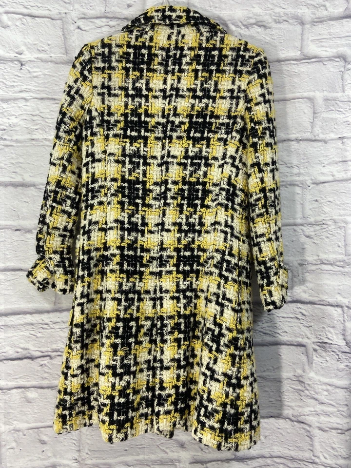 Zara Woman Coat Women’s Large Yellow Black Tweed Plaid Long Sleeve Wool Blend - Image 4 of 4