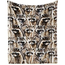 Raccoon Throw Blanket, 80" x 60" Flannel Cute Raccoons Themed Stuffed Animal ...