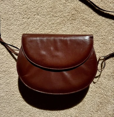 Vintage Charles Jourdan Paris Burgundy Leather Crossbody Bag 80s Half Moon Bag - Image 1 of 4