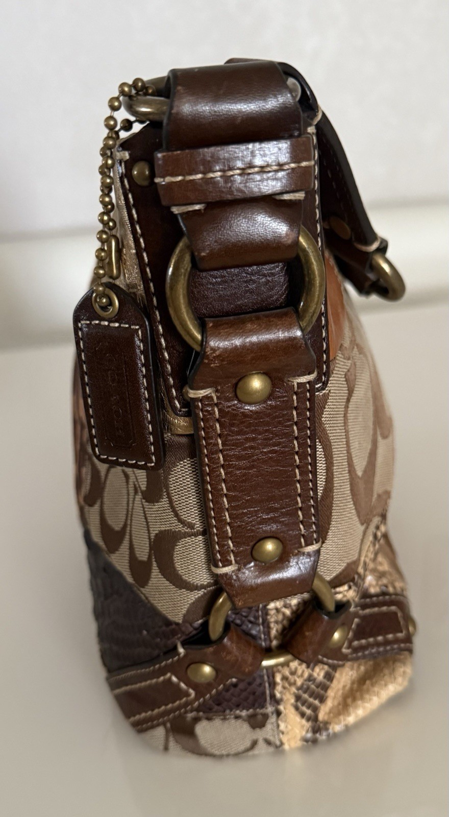 Coach Patchwork Jacquard Brown Leather Shoulder B… - image 8