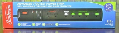Sunbeam Advanced 7 Outlet Power Strip & Surge Protector 1200 Joules 2.5' Cord