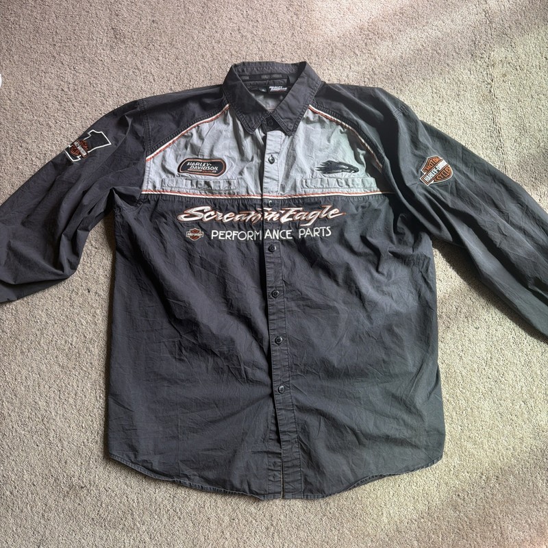 Harley Davidson Screamin Eagle Racing Long Sleeve XL Gray Performance Button Up