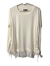 Karen Kane Ivory Pullover Knit Blouse with Bottom Ruffle, Side Ties Size XL