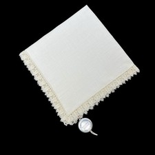 Handkerchief Sweden Vintage Ivory Beige Linen Delicate Swedish Lace Trim 8x8