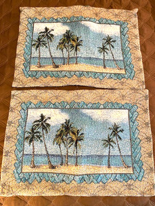 Set-2 Tropical/Beach/Coastal Blue/Green Tapestry Style Standard Pillow Shams