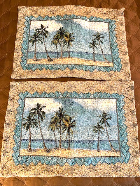 Set-2 Tropical/Beach/Coastal Blue/Green Tapestry Style Standard Pillow Shams