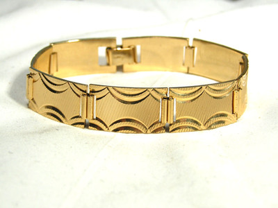...Vintage ANSON...Gold Tone Engraved Design Sections Bracelet...