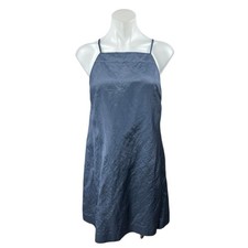 Madewell Blue Sleeveless High Neck Chambray Denim Linen Tank Mini Dress Size M