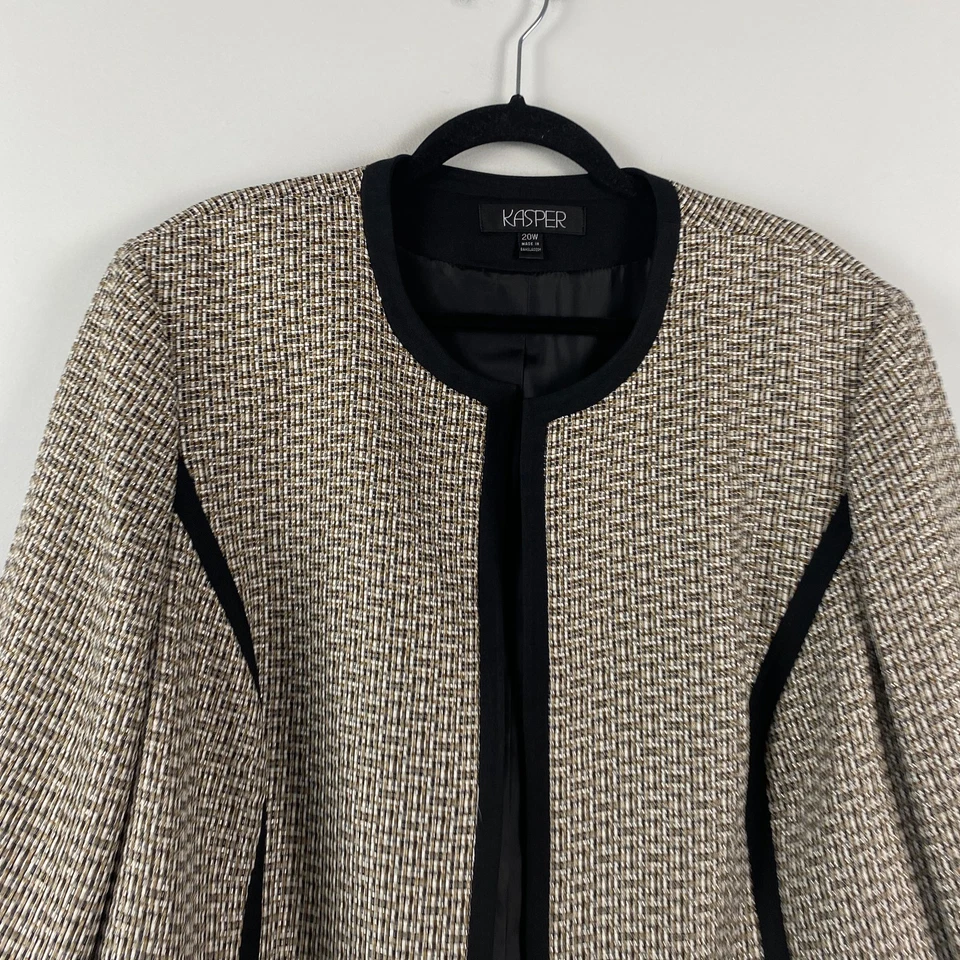 Chaqueta Kasper Mujer Talla 20W Blazer Tweed Metálico Borde Negro Foto 2 de 4