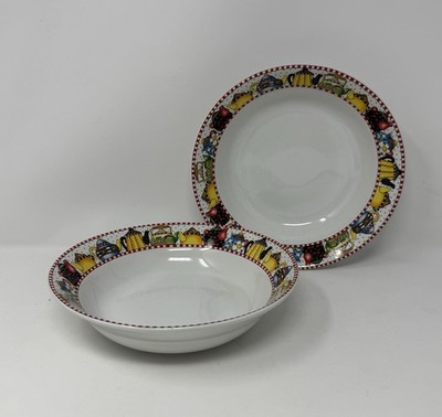 2 Mary Engelbreit 1994 Afternoon Tea Coupe Soup Bowls Sakura Replacement Vintage