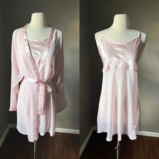 Alfred Sung Lingerie Set Small Womens Pink Mini Satin Chiffon Logo Chemise Robe