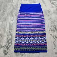 Vintage 70s Skirt Womens S Blue Pink Striped Aztec Woven Faux Wrap Side Zip Maxi
