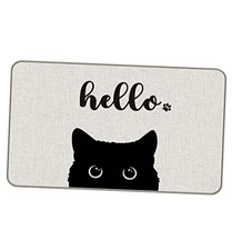 Hello Funny Black Cat Entrance Door Mat 17x30 Inch Doormats Decor, Cat Lover 