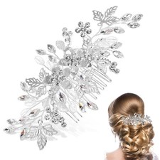Crystal Bridal Hair Comb Rhinestone Flower Hair Pin Silver Bride Side Comb Br...