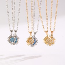 2pcs Necklace Sun And Moon Magnetic Pendant Clavicle Chain Necklace For Couple L