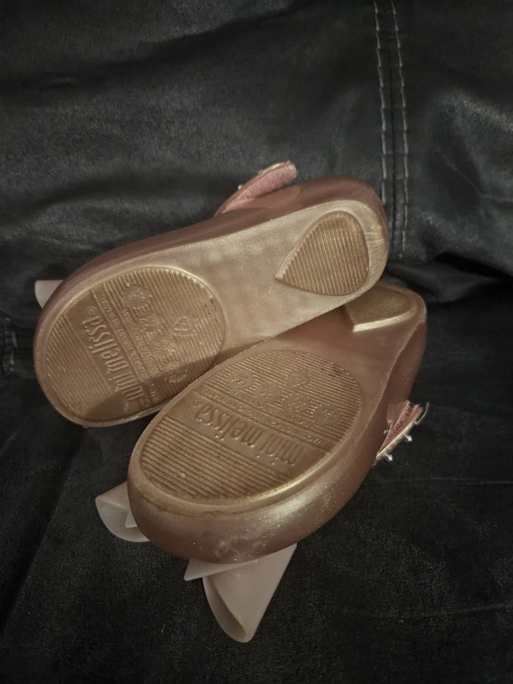 Mini Melissa Rosa Dorado Rosa Metálico Niñas Pequeñas Zapatos con Lazo Talla 8 Foto 2 de 4