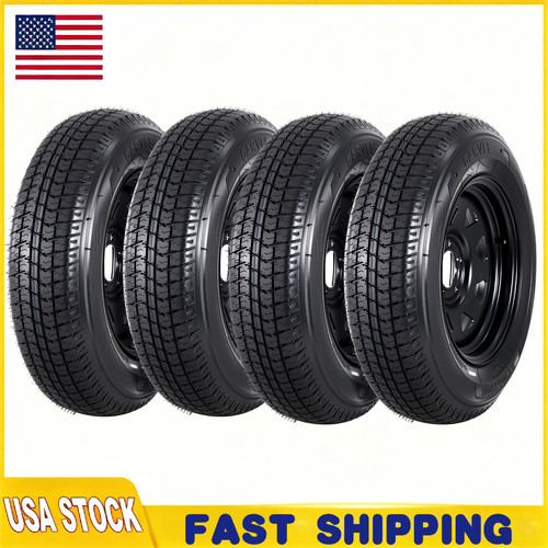4 Pack ST205/75D14 Trailer Tires and Wheels with 14" Rim 6PR 205 75 14 5 Lug