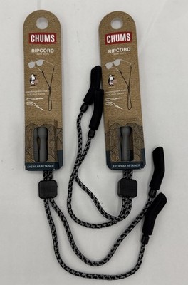 Set of 2 Chums 3mm Ripcord Rope Sunglasses Retainer & Strap Black/Gray