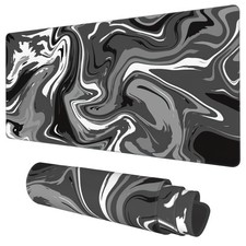 Desk Mat, Abstract Black White Ink Liquid Waves Extended Gaming Mouse Pad Lar...