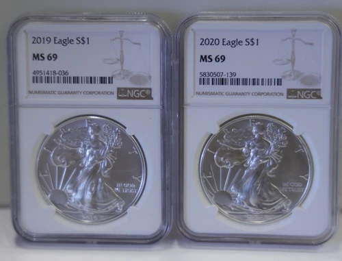 2019, 2020 US Silver Eagle $1 NGC MS69