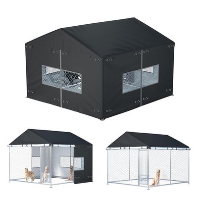 Outdoor Dog Kennel Cover 6.7x6.7x5.8 ft - Full 6.7'W x 6.7'L x 5.8'H, Black 