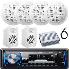 Pyle Boat Single DIN Receiver, 4x 6.5'' 120W Speakers, 2x 4" 300W Speakers, Amp