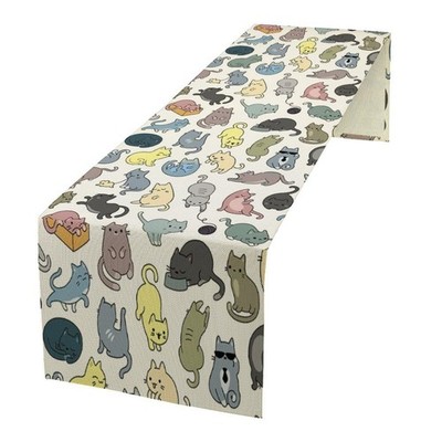 Cartoon Cat Table Runner Colorful Lovely Animals Cats Pets Dinner Runner Tabl...